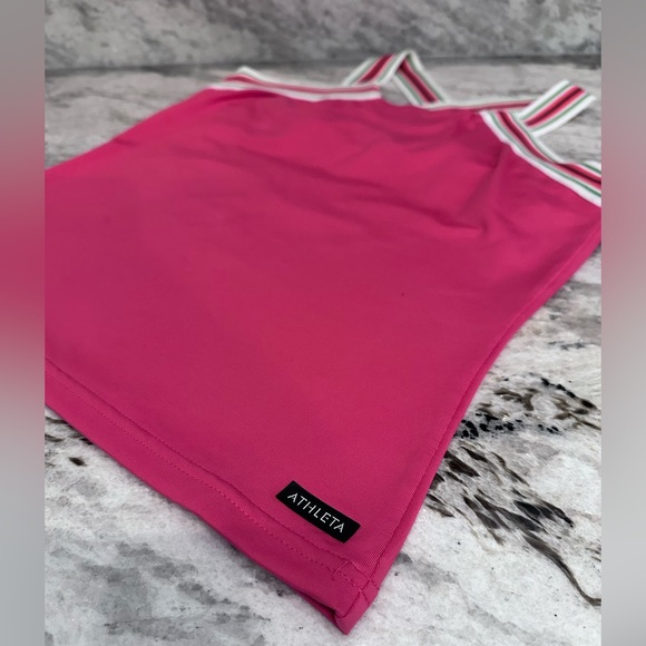 Athleta women's Sz S pink criss cross shelf bra tank top. - Picture 2 of 10